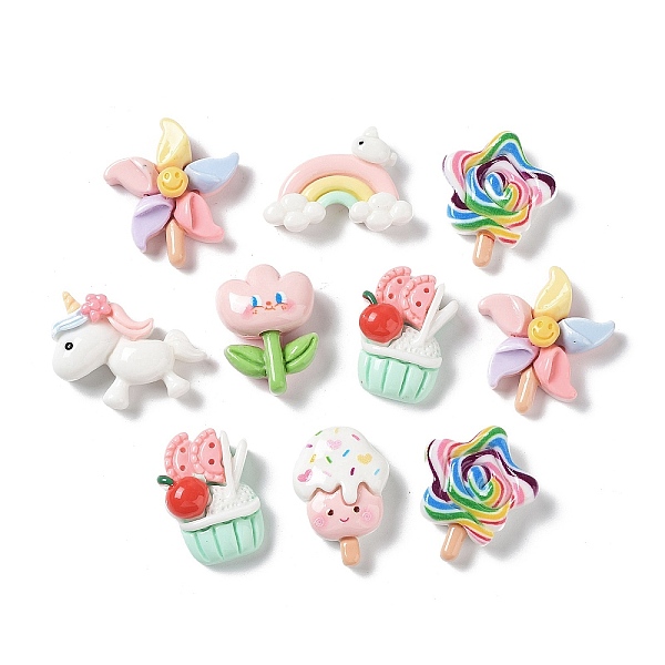 

PandaHall Opaque Resin Cabochons, Cupcake & Unicorn & Flower, Mixed Shapes, Mixed Color, 20.5~29.5x19~30x7.5~9mm Resin Mixed Shapes..., Multicolor