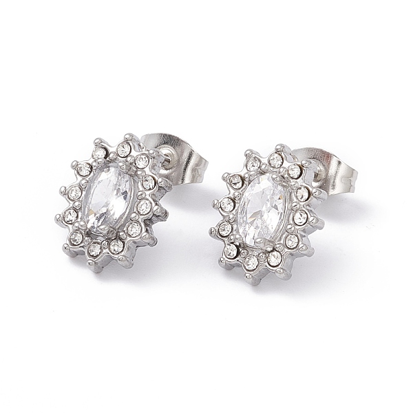 

PandaHall Cubic Zirconia & Rhinestone Oval Flower Stud Earrings, 304 Stainless Steel Jewelry for Women, Stainless Steel Color, Mixed Color..., Clear