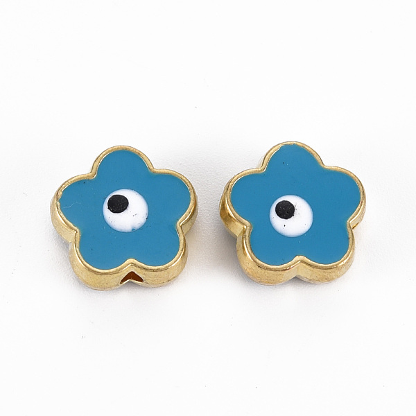 

PandaHall Rack Plating Alloy Enamel Beads, Cadmium Free & Lead Free, Flower with Evil Eye, Sky Blue, 11x12x4~5mm, Hole: 1.8mm Alloy+Enamel...