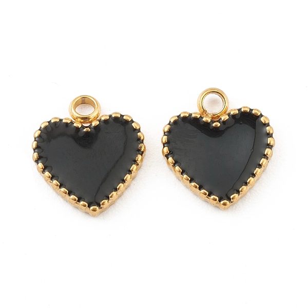 

PandaHall Fashion 304 Stainless Steel Enamel Charms, Heart, Black, Golden, 11x10x2mm, Hole: 1.8mm Stainless Steel+Enamel Heart Black