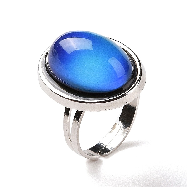 

PandaHall Glass Oval Mood Ring, Temperature Change Color Emotion Feeling Alloy Adjustable Ring for Women, Platinum, Inner Diameter...