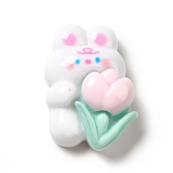 

PandaHall Opaque Resin Cabochons, Rabbit, White, Flower Pattern, 22.5x16x8.5mm Resin Flower White