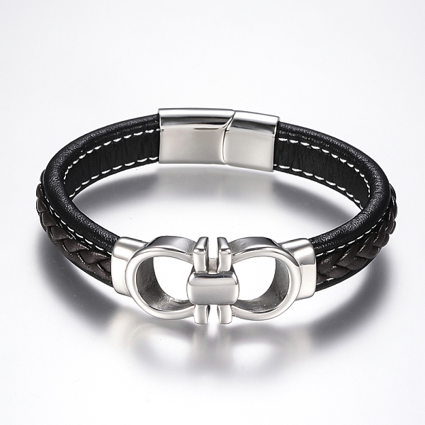 

PandaHall Men's Braided Leather Cord Bracelets, with 304 Stainless Steel Findings and Magnetic Clasps, Black, 8-5/8 inch(220mm) Leather...