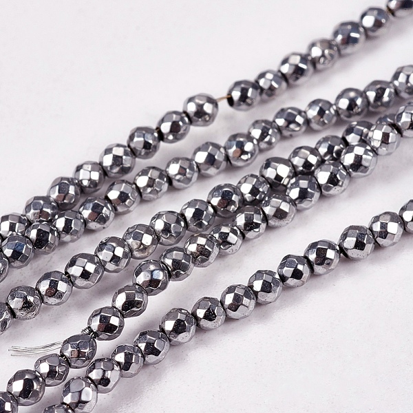 

PandaHall Electroplate Non-magnetic Synthetic Hematite Beads Strands, Faceted, Round, Grade AAAA, Platinum Plated, 2mm, Hole: 1mm, about...