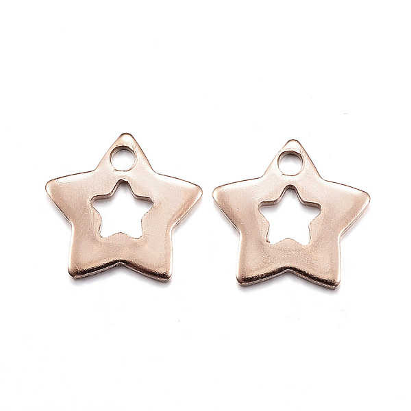 

PandaHall Ion Plating(IP) 304 Stainless Steel Charms, Star, Rose Gold, 12x11x1mm, Hole: 1.5mm 304 Stainless Steel Star