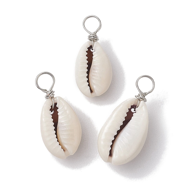 

PandaHall Natural Cowrie Shell Pendants, Shell Shape Charms with Copper Wire Loops, Platinum, 21.5~25.5x9.5~11.5x7~9.5mm, Hole: 4mm Cowrie...