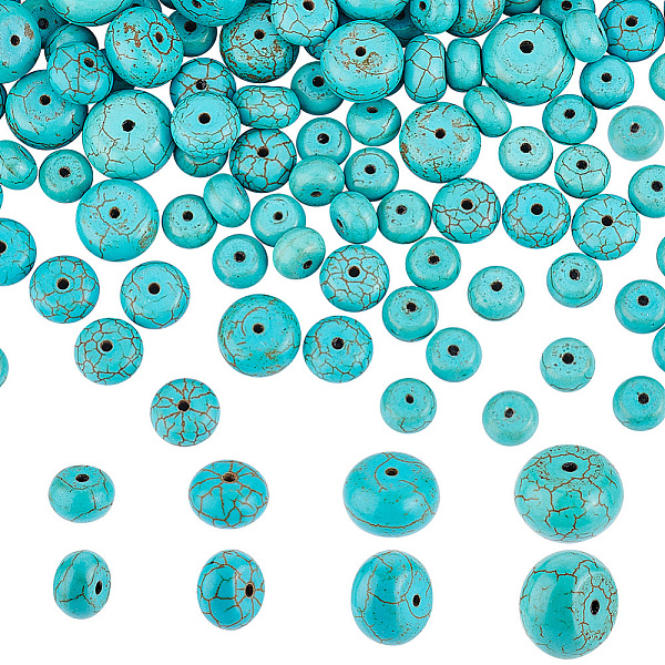 

PandaHall PH 200PCS Synthetic Turquoise Beads Strands, 4 Size Large Hole Round Spacer Beads Blue Howlite Gemstone Beads Loose Rondelle...