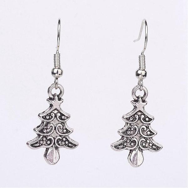 

PandaHall Alloy Dangle Earrings, Christmas Tree, Antique Silver, 38.5mm, 22x14x2mm, Pin: 0.6mm Alloy