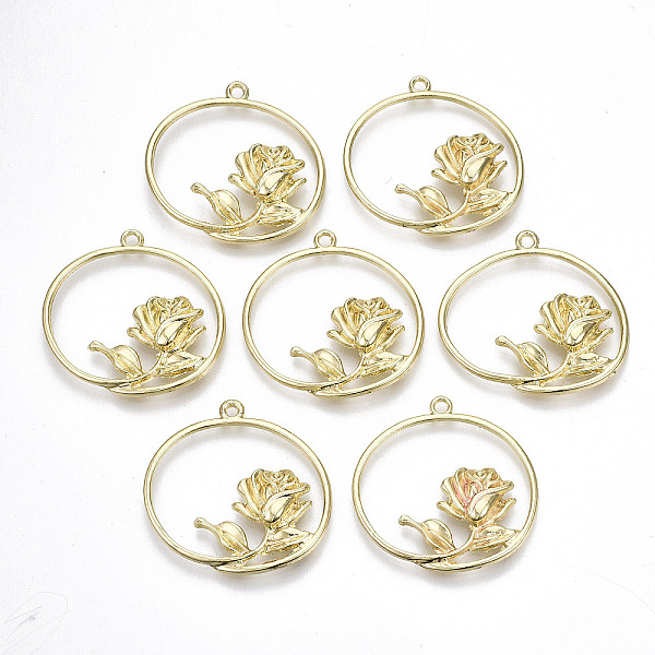 

PandaHall Rack Plating Alloy Pendants, Cadmium Free & Lead Free, Rose Flower, for Valentine's Day Jewelry, Light Gold, 34.5x35x5mm, Hole...