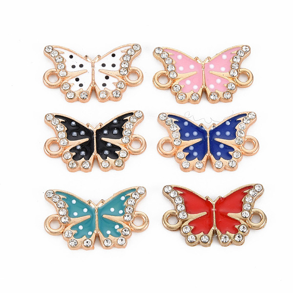 

PandaHall Alloy Links Connectors, with Enamel and Rhinestone, Light Gold, Butterfly, Mixed Color, 11x18x2mm, Hole: 1.6mm Alloy..., Multicolor