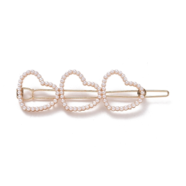 

PandaHall Alloy Hair Barrettes, with Plastic Beads, Heart, Golden, 75x21x7mm Alloy White