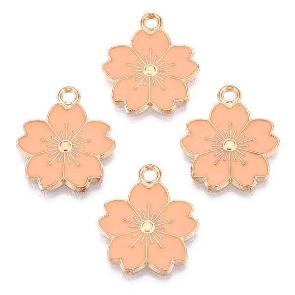 

PandaHall Alloy Enamel Pendants, Sakura Flower, Light Gold, Dark Salmon, 20.5x17.5x1.5mm, Hole: 2mm Alloy+Enamel Flower