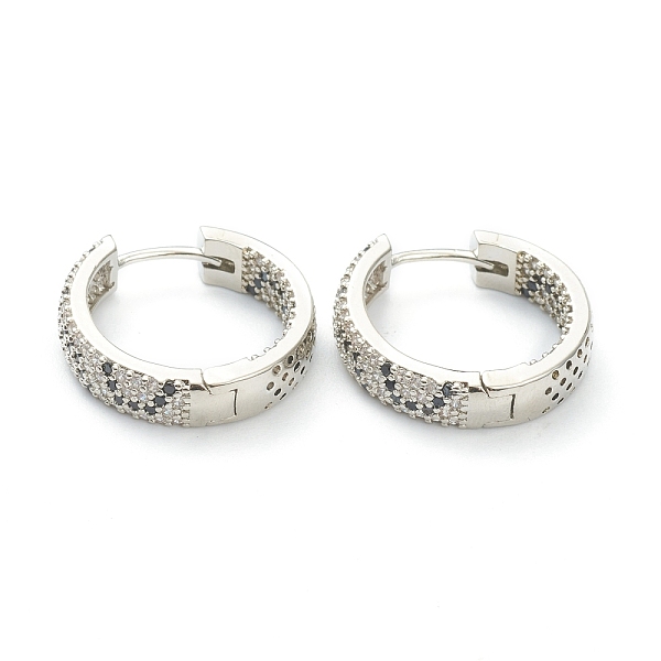 

PandaHall Brass Micro Pave Cubic Zirconia Huggie Hoop Earrings, Ring, Black, Real Platinum Plated, 20x20.5x5mm, Pin: 1mm Brass Ring Black