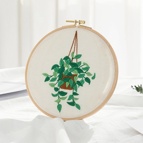 

PandaHall Plant Pattern DIY Embroidery Beginner Kit, including Embroidery Needles & Thread, Cotton Linen Fabric, Sea Green, 27x27cm Cloth...