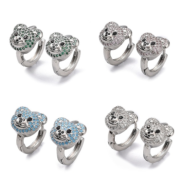 PandaHall Bear Rack Plating Brass Cubic Zirconia Hoop Earrings for Women, Long-Lasting Plated, Lead Free & Cadmium Free, Platinum, Mixed...
