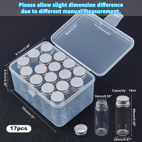 

PandaHall Glass Bottles Bead Containers, with Aluminium Screw Caps, Clear, 5x2.2cm, Capacity: 10ml Glass Column Clear