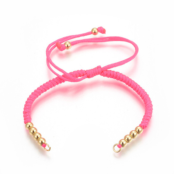 

PandaHall Nylon Cord Braided Bead Bracelets Making, with Brass Beads, Long-Lasting Plated, Real 24K Gold Plated, Hot Pink, 10-1/4 inch...