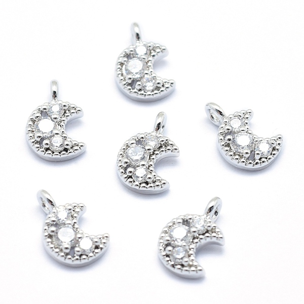 

PandaHall Brass Charms, with Cubic Zirconia, Cadmium Free & Nickel Free & Lead Free, Moon, Clear, Real Platinum Plated, 11x7x3mm, Hole...