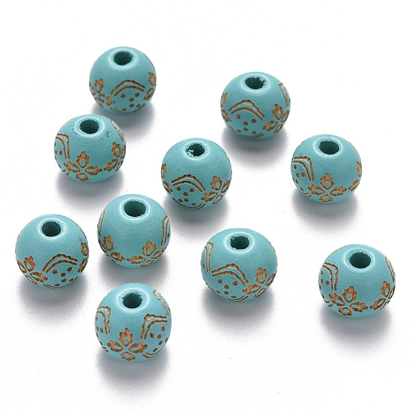 

PandaHall Painted Natural Wood Beads, Laser Engraved Pattern, Round with Flower Pattern, Dark Turquoise, 10x9mm, Hole: 3mm Schima Wood Round..., Cyan