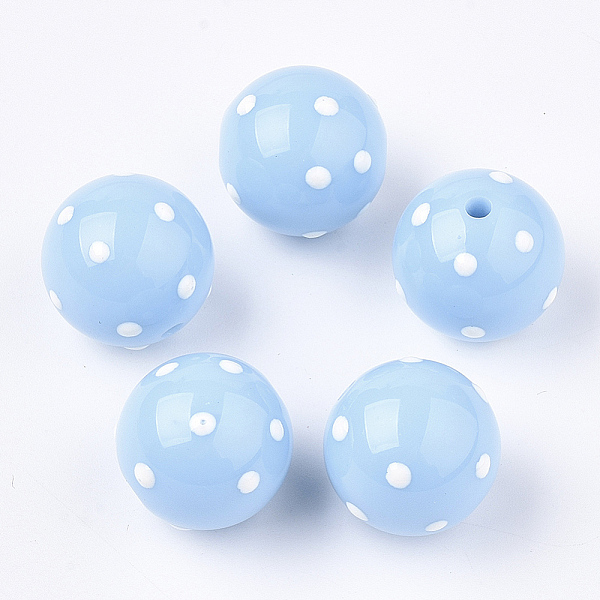 

PandaHall Acrylic Beads, Round with Spot, Light Blue, 16x15mm, Hole: 2.5mm Acrylic Round Blue