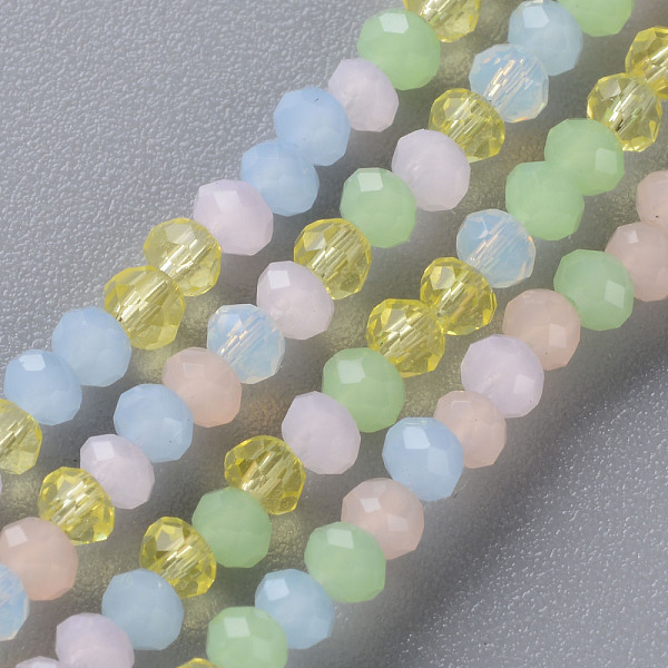 

PandaHall Transparent Glass Beads Strands, Faceted Rondelle, Mixed Color, 3x2.5mm, Hole: 0.6mm, about 192~195pcs/strand, 16.93 inch~17.52..., Multicolor