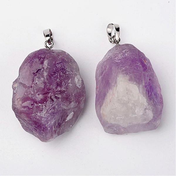 

PandaHall Natural Amethyst Pendants, Nuggets, with Brass Findings, Platinum, 26~42x20~26x14~22mm, Hole: 5x8mm Amethyst Nuggets