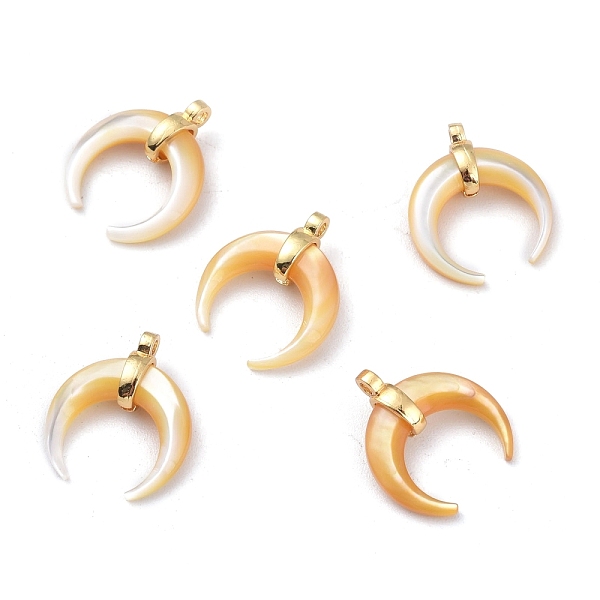 

PandaHall Natural Yellow Shell Pendants, with Golden Plated Brass Findings, Double Horn/Crescent Moon, 17~18x15x5mm, Hole: 1.5mm Yellow...