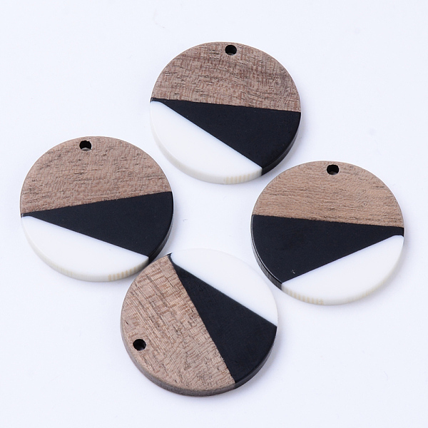 

PandaHall Resin & Walnut Wood Pendants, Flat Round, Creamy White, 28x3mm, Hole: 2mm Resin+Wood Flat Round