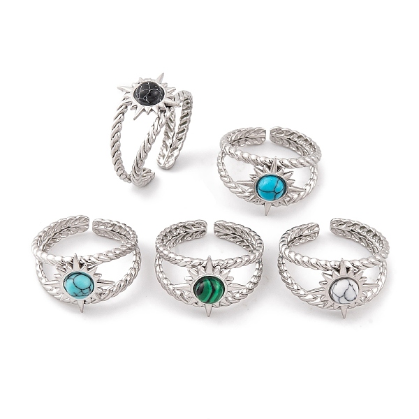 

PandaHall Sun 304 Stainless Steel Open Cuff Rings, Synthetic Turquoise & Malachite Rings for Women, Stainless Steel Color, Adjustable Mixed...