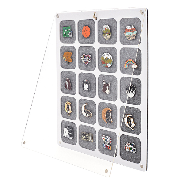 Pin Collection Display Organizer Black 20 Grids Rectangle Felt Wall Mounted Brooch Organizer Display Stands for Jewelry Pins Acrylic Pin Collection Hanging Board for Room Decoration