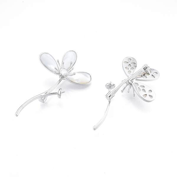 

PandaHall Brass Brooch Findings, Lapel Pin Findings with Shell and Glass, for Half Drilled Beads, Flower, Real Platinum Plated, 61x34x14mm...
