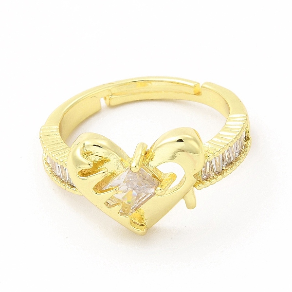 

PandaHall Cubic Zirconia Heart Adjustable Ring, Golden Brass Jewelry for Women, Clear, Inner Diameter: 18mm Brass+Cubic Zirconia Heart Clear