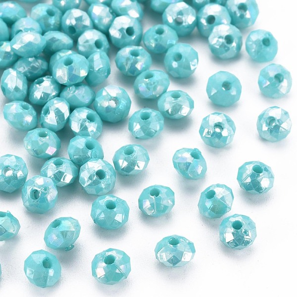 

PandaHall Opaque Acrylic Beads, AB Color Plated, Faceted Rondelle, Medium Turquoise, 6mm, Hole: 1.5mm, about 6200pcs/500g. Acrylic Rondelle