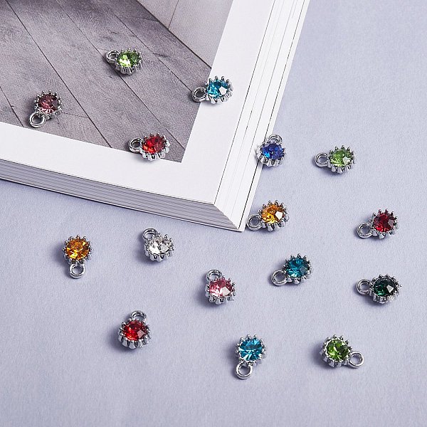 

PandaHall 48Pcs 12 Colors Alloy Glass Rhinestone Charms, Birthstone Charms, Flat Round, Mixed Color, 10.5x7.5x4mm, Hole: 2.1mm, 4pcs/color..., Multicolor