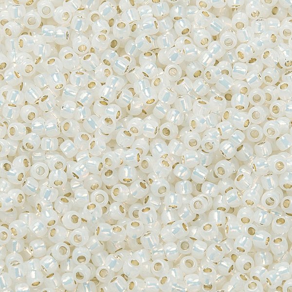

PandaHall TOHO Round Seed Beads, Japanese Seed Beads, (PF2100) PermaFinish White Opal Silver Lined, 8/0, 3mm, Hole: 1mm, about...