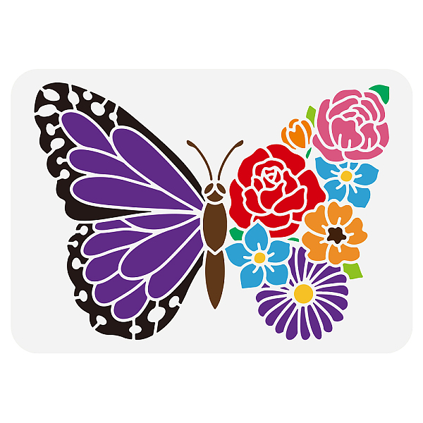 

PandaHall FINGERINSPIRE Floral Butterfly Painting Stencil 11.7x8.3 inch Hollow Out Big Butterfly Craft Stencil Reusable Various Flowers...