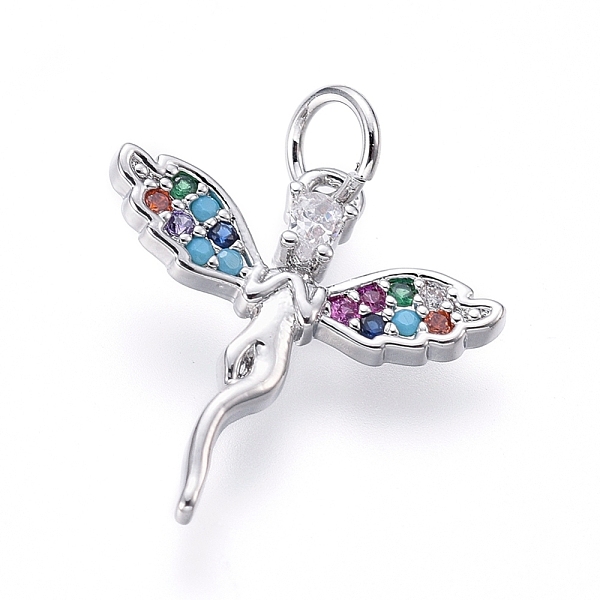 

PandaHall Brass Micro Pave Cubic Zirconia Pendants, with Jump Rings, Angel, Colorful, Platinum, 17x16x1.5mm, Hole: 3mm Brass+Cubic Zirconia...