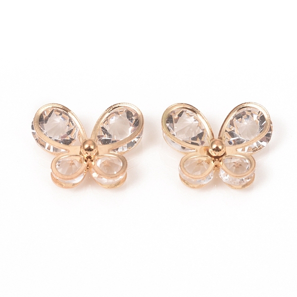 

PandaHall Glass Rhinestone Cabochons, with Alloy Finding, Butterfly, Light Gold, 15x18x6.5mm Glass Rhinestone Butterfly Gold