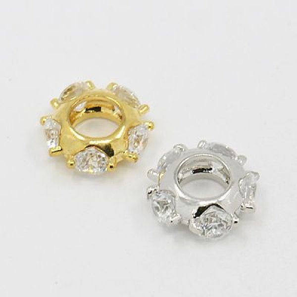 

PandaHall Brass Cubic Zirconia European Beads, Rondelle, Mixed Color, 10x3.5mm, Hole: 4.5mm Brass+Cubic Zirconia Rondelle