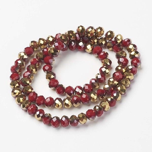 

PandaHall Electroplate Opaque Glass Beads Strands, Half Golden Plated, Faceted, Rondelle, Dark Red, 3.5x3mm, Hole: 0.4mm, about...