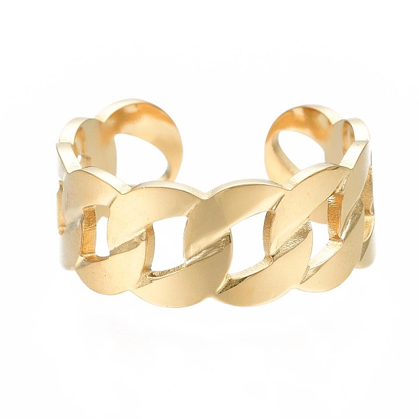 

PandaHall 304 Stainless Steel Curb Chain Open Cuff Ring, Chunky Hollow Ring for Women, Golden, US Size 7 3/4(17.9mm) 304 Stainless Steel