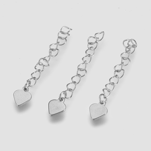 

PandaHall 304 Stainless Steel Chain Extender, Heart, Stainless Steel Color, 50~60x4mm, Pendant: 9.5x7.5x1mm 304 Stainless Steel