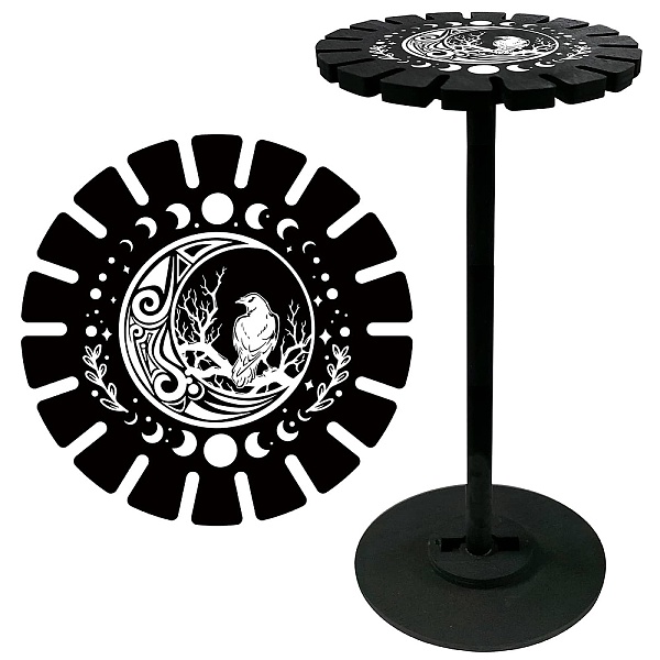

PandaHall Wooden Wheel, Wooden Display Shelf, Black Holder Stand, Rustic Divination Pendulum Storage Rack, Witch Stuff, Raven, 120x10mm...