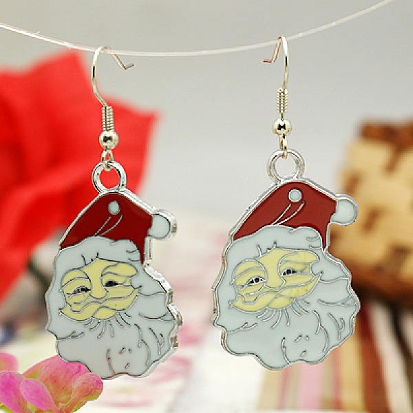 

PandaHall Fashion Earrings for Christmas, with Enameled Alloy Pendants and Brass Earring Hooks, Red, 52mm Alloy Red