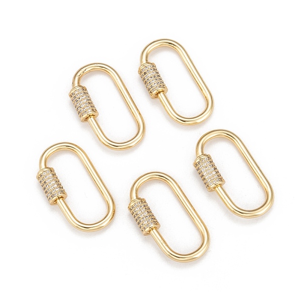

PandaHall Brass Micro Pave Cubic Zirconia Screw Carabiner Lock Charms, for Necklaces Making, Long-Lasting Plated, Oval, Clear, Real 18K Gold...