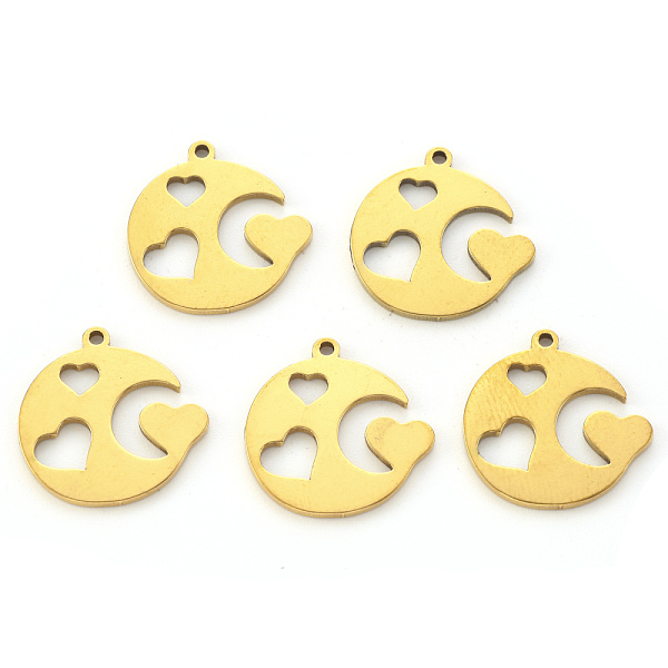 PandaHall Vacuum Plating 201 Stainless Steel Pendants, Laser Cut, Flat Round with Heart, Golden, 16x16x1mm, Hole: 1.2mm 201 Stainless Steel...