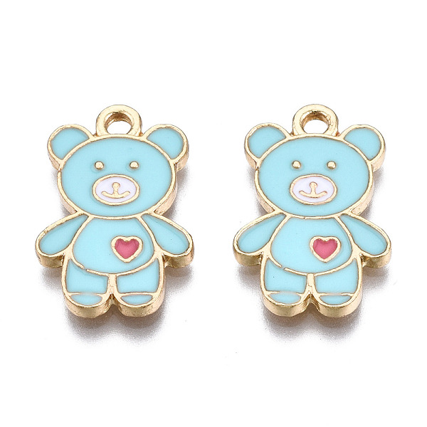 

PandaHall Alloy Pendants, with Enamel, Cadmium Free & Lead Free, Light Gold, Bear with Heart, Pale Turquoise, 19.5x13x1.5mm, Hole: 2mm...