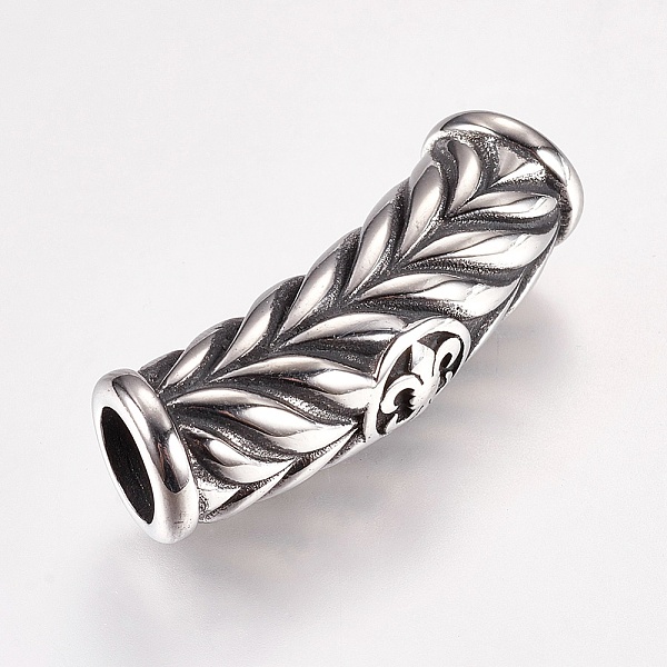 

PandaHall 304 Stainless Steel Beads, Curved, Large Hole Beads, Tube with Leaf & Fleur De Lis, Antique Silver, 28.5x10mm, Hole: 6mm 304...