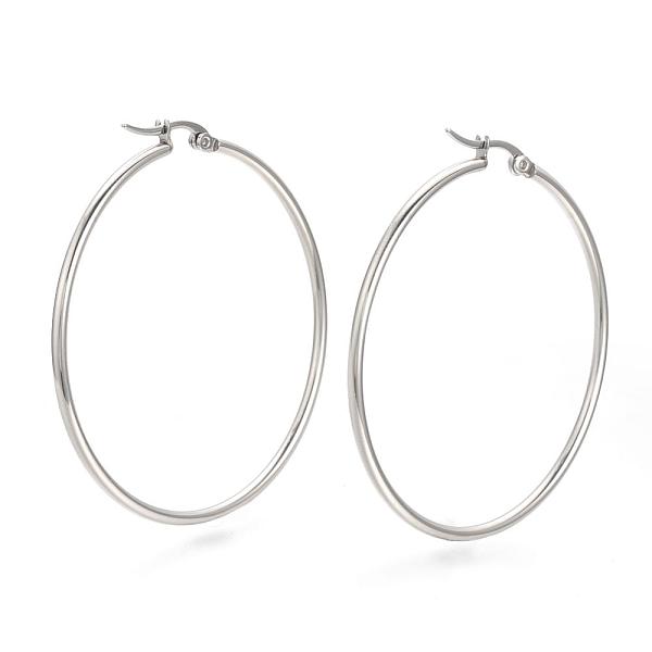 

PandaHall 201 Stainless Steel Hoop Earrings, Stainless Steel Color, 52x50x2mm, 12 Gauge, Pin: 0.8mm 201 Stainless Steel Ring