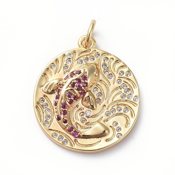

PandaHall Brass Micro Pave Cubic Zirconia Pendants, Long-Lasting Plated, Flat Round and Fish, Hot Pink, Real 18K Gold Plated, 19x21x4mm...